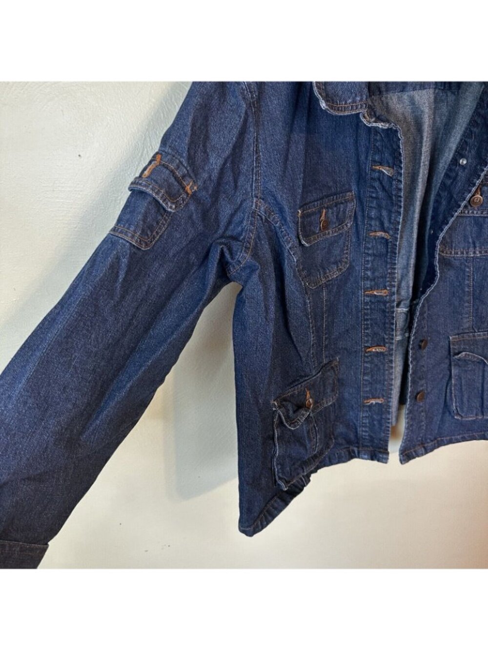 CJ Blue Womens 2X Denim Jacket Oversized Lightweight Coat Workwear Y2K Pockets - Picture 4 of 11